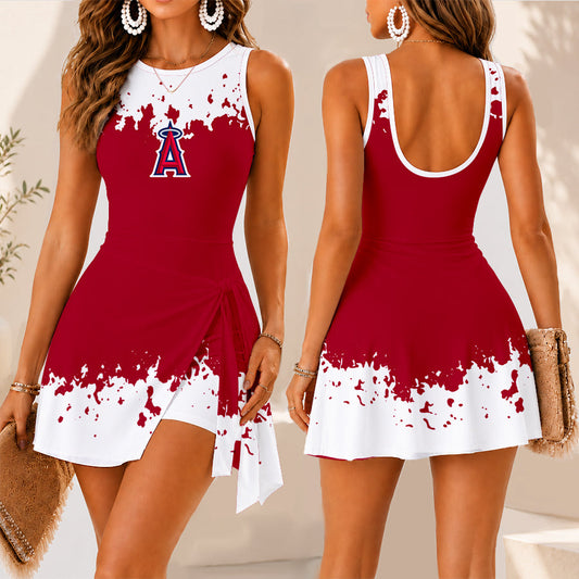 [FLASH SALE] NEW CUSTOMIZED MLB27 LAA LOS ANGELES ANGELS WOMEN'S SUMMER SKORT DRESS