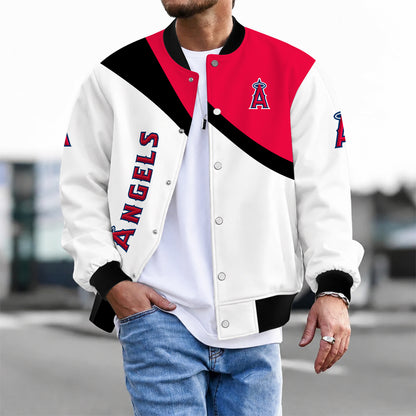 [FLASH SALE] NEW CUSTOMIZED MLB27 LAA LOS ANGELES ANGELS SATIN VARSITY & BASEBALL JACKET