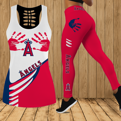 [FLASH SALE] NEW CUSTOMIZED MLB27 LAA LOS ANGELES ANGELS HOLLOW TANK TOP & LEGGINGS SET