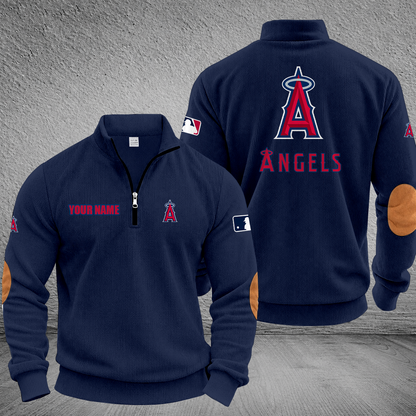 [FLASH SALE] NEW CUSTOMIZED MLB27 LAA LOS ANGELES ANGELS MULTICOLOR STRIPED QUATER ZIP SWEATSHIRT