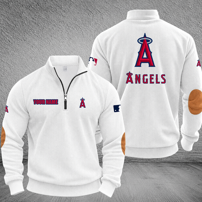[FLASH SALE] NEW CUSTOMIZED MLB27 LAA LOS ANGELES ANGELS MULTICOLOR STRIPED QUATER ZIP SWEATSHIRT