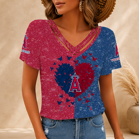 [FLASH SALE] NEW CUSTOMIZED MLB27 LAA LOS ANGELES ANGELS V-NECK SHIRT