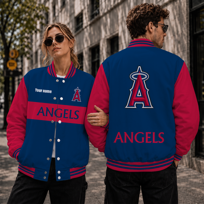 [FLASH SALE] NEW CUSTOMIZED MLB27 LAA LOS ANGELES ANGELS SATIN VARSITY & BASEBALL JACKET