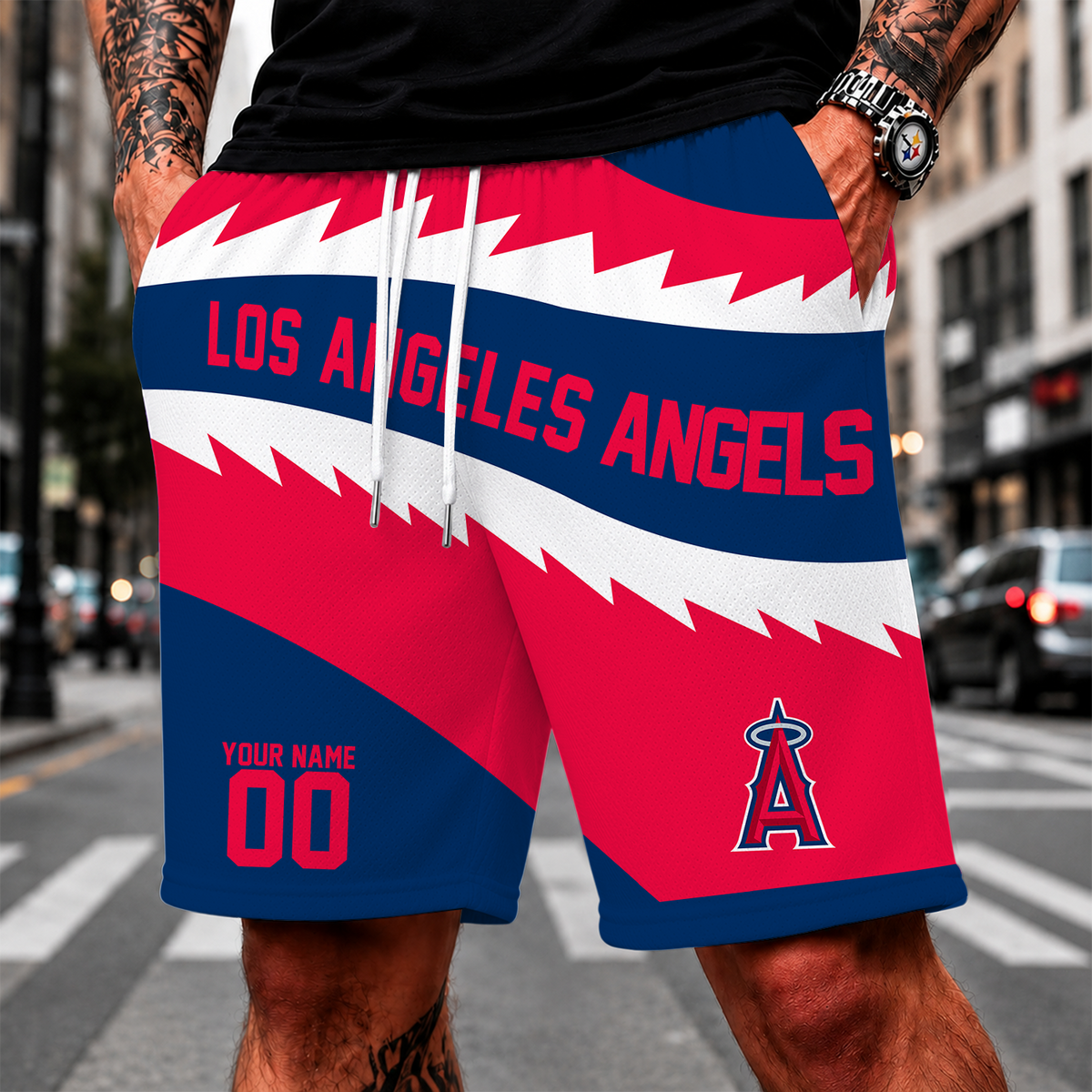 [FLASH SALE] NEW CUSTOMIZED MLB27 LAA LOS ANGELES ANGELS SHORT PANTS