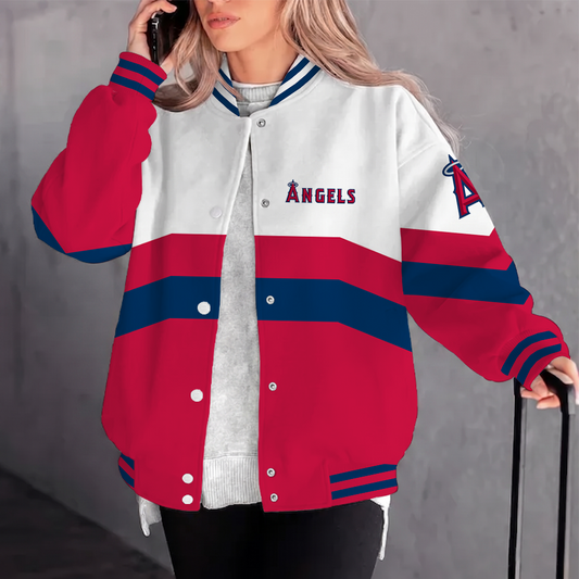 [FLASH SALE] NEW CUSTOMIZED MLB27 LAA LOS ANGELES ANGELS SATIN VARSITY & BASEBALL JACKET