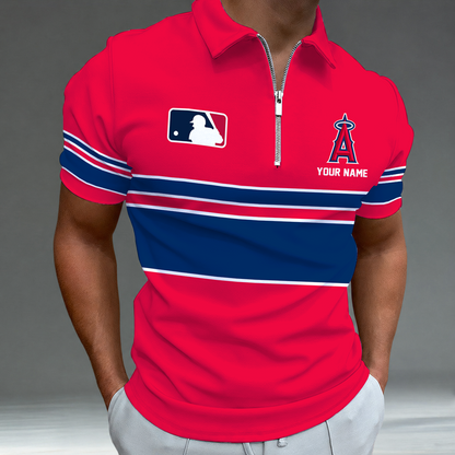 LIMITED EDITION - NEW CUSTOMIZED MLB27 LAA LOS ANGELES ANGELS ZIP POLO SHIRT