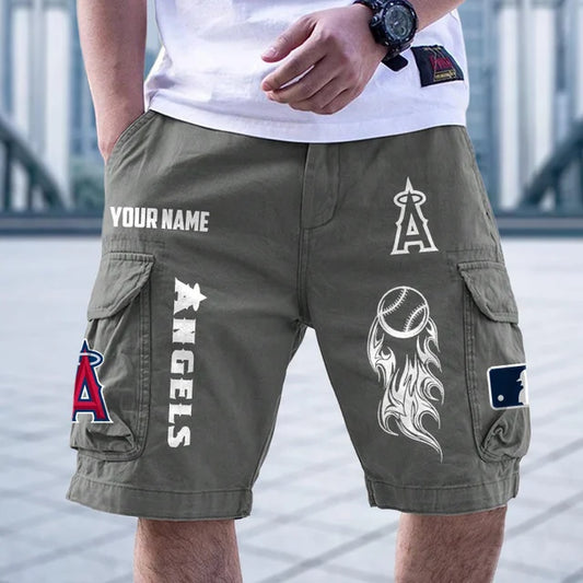 [FLASH SALE] NEW CUSTOMIZED MLB27 LAA LOS ANGELES ANGELS MEN'S CARGO SHORTS