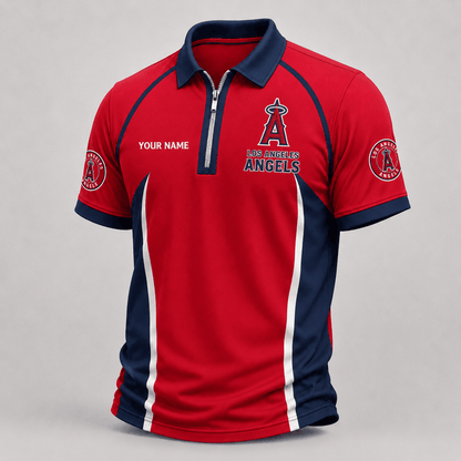 [FLASH SALE] NEW CUSTOMIZED MLB27 LAA LOS ANGELES ANGELS ZIP POLO SHIRT