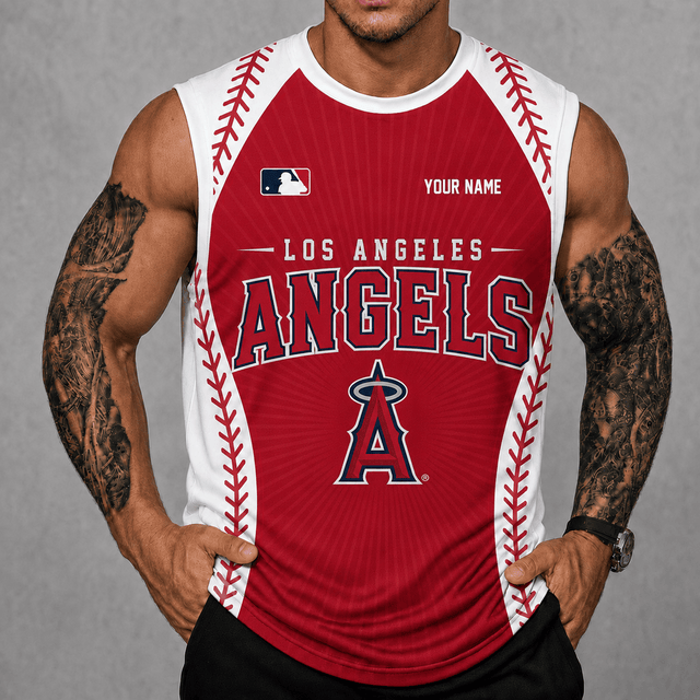 [FLASH SALE] NEW CUSTOMIZED MLB27 LAA LOS ANGELES ANGELS TANK TOP & GYM SHIRT