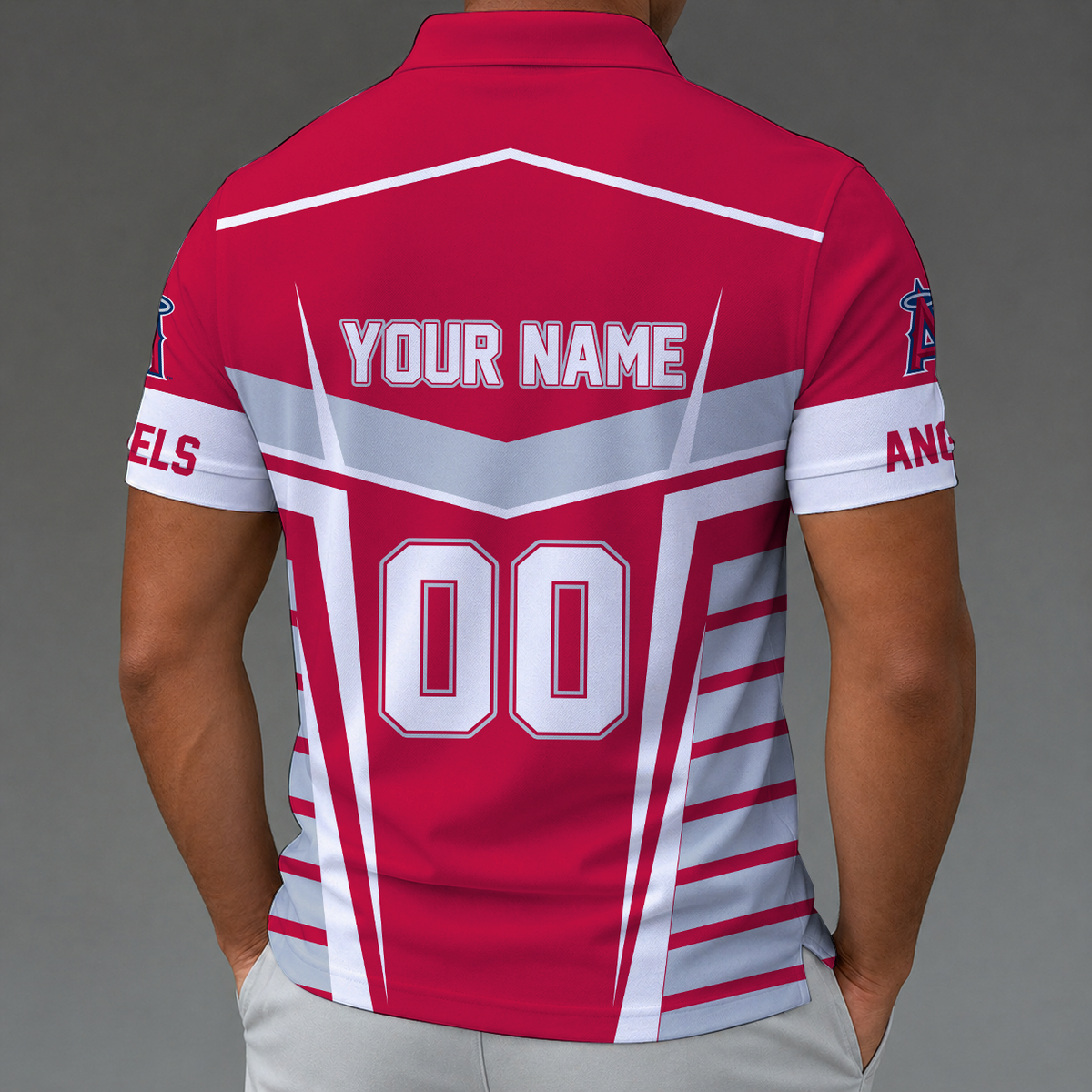 [FLASH SALE] NEW CUSTOMIZED MLB27 LAA LOS ANGELES ANGELS ZIP POLO SHIRT