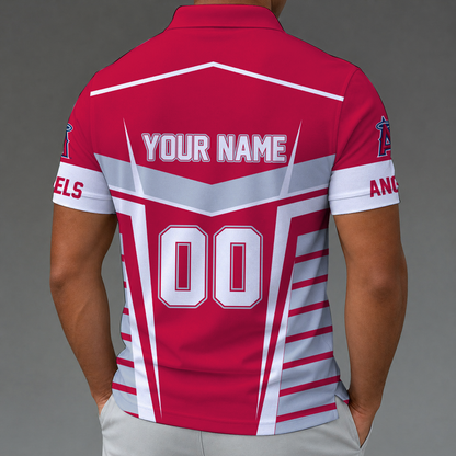 [FLASH SALE] NEW CUSTOMIZED MLB27 LAA LOS ANGELES ANGELS ZIP POLO SHIRT