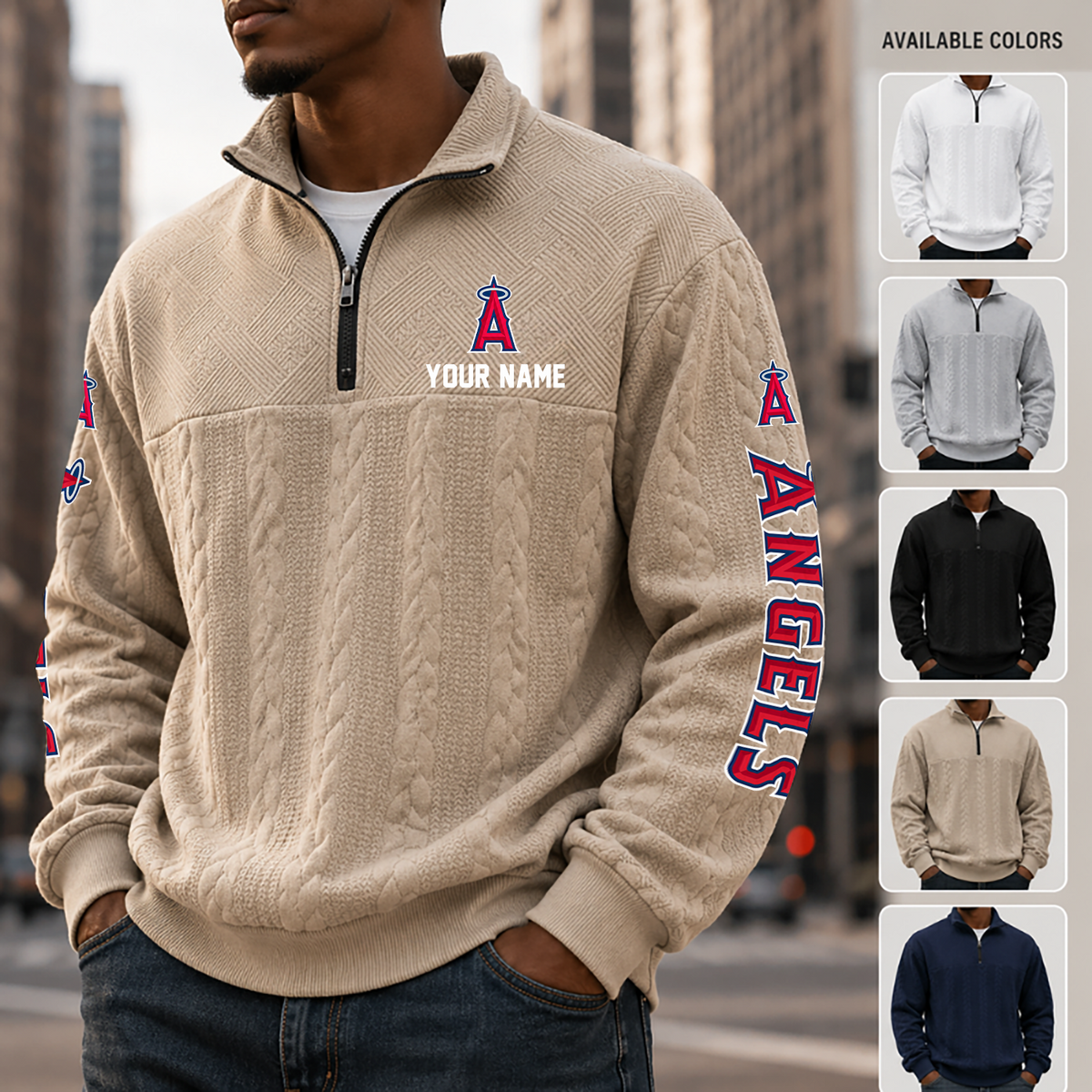 [FLASH SALE] NEW CUSTOMIZED MLB27 LAA LOS ANGELES ANGELS MULTICOLOR QUARTER-ZIP SWEATSHIRT