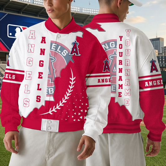 [FLASH SALE] NEW CUSTOMIZED MLB27 LAA LOS ANGELES ANGELS SATIN VARSITY & BASEBALL JACKET