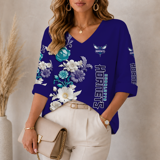 LIMITED EDITION - NEW CUSTOMIZED NBA27 CHO CHARLOTTE HORNETS WOMEN'S V-NECK LONG SLEEVE SHIRT