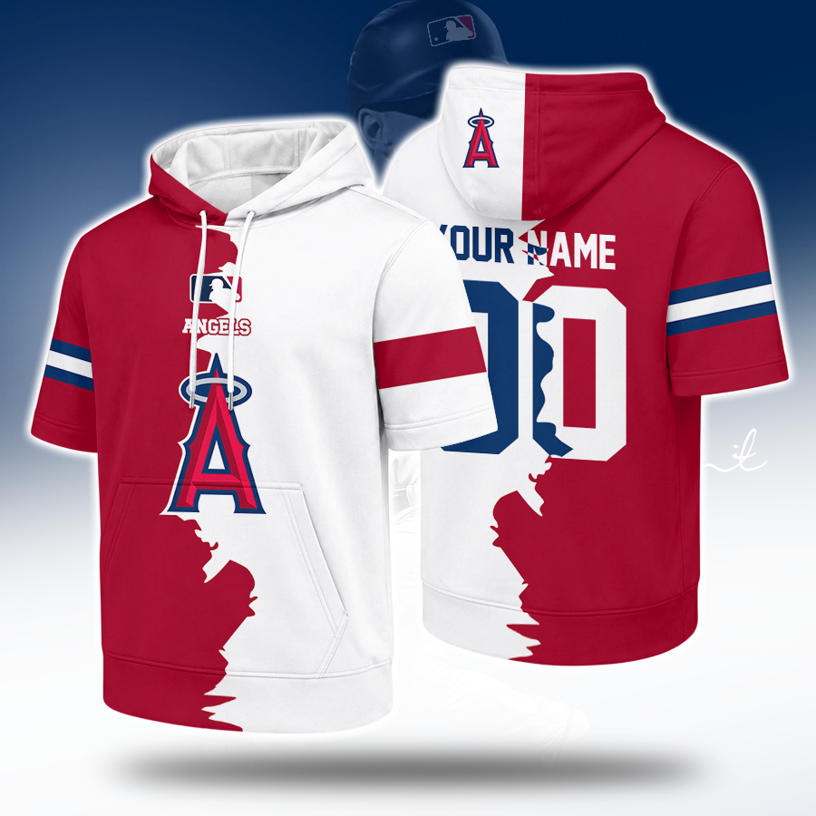 [FLASH SALE] NEW CUSTOMIZED MLB27 LAA LOS ANGELES ANGELS SHORT SLEEVE HOODIE