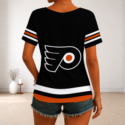 [SUPER SALE] NEW CUSTOMIZED NHL27 BFS PHILADELPHIA FLYERS V-NECK FEMALE SHIRT