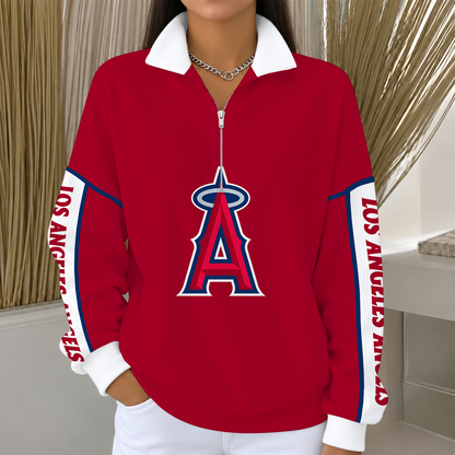 [SPECIAL OFFER] NEW CUSTOMIZED MLB27 LAA LOS ANGELES ANGELS QUARTER ZIP RIBBED SWEATER