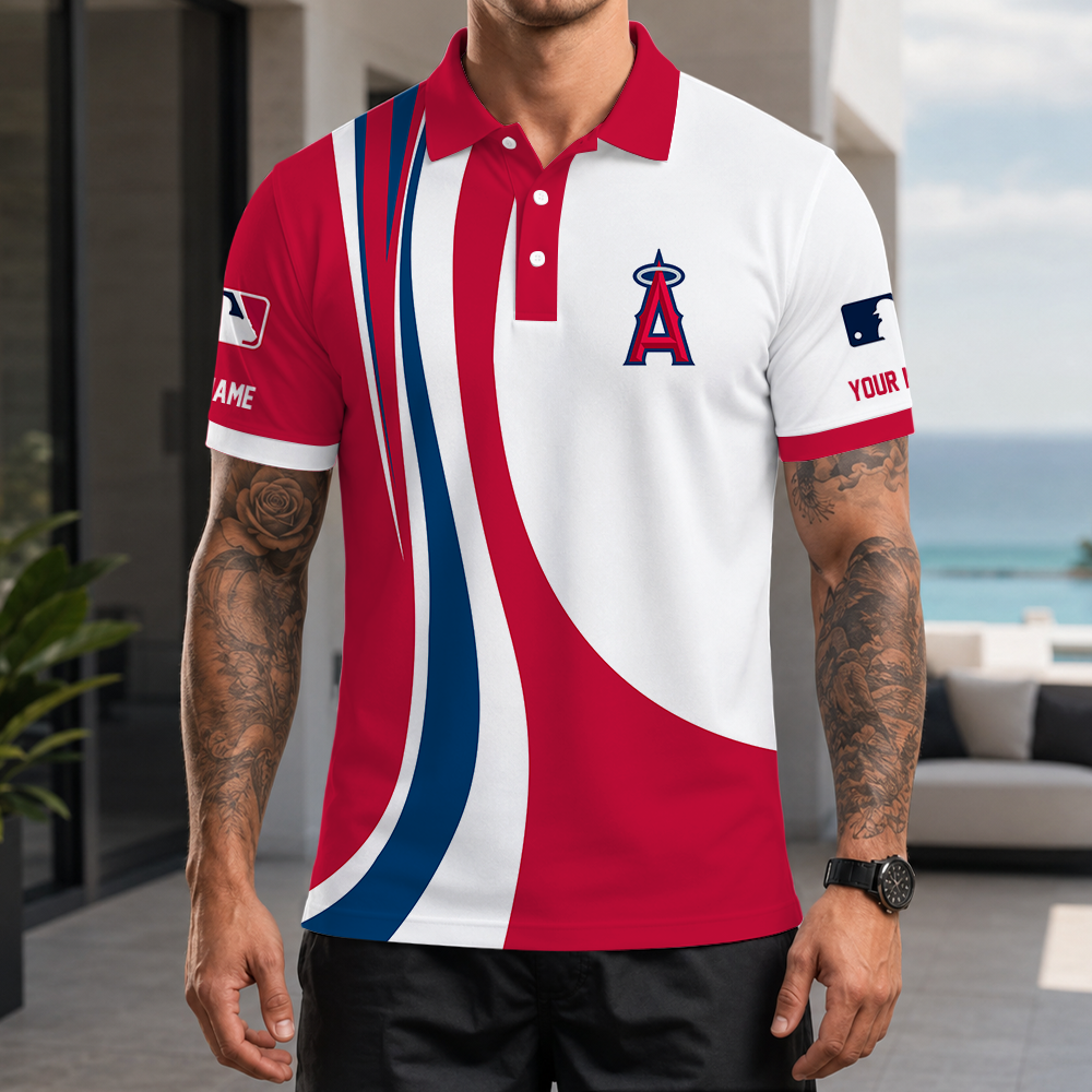 [FLASH SALE] NEW CUSTOMIZED MLB27 LAA LOS ANGELES ANGELS POLO SHIRT