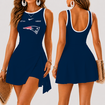 [SPECIAL OFFER] NEW CUSTOMIZED NFL27 NEP NEW ENGLAND PATRIOTS WOMEN'S SUMMER SKORT DRESS