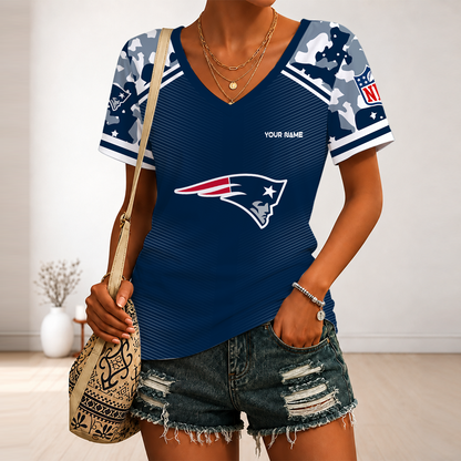 [SPECIAL OFFER] NEW CUSTOMIZED NFL27 NEP NEW ENGLAND PATRIOTS V-NECK FEMALE SHIRT