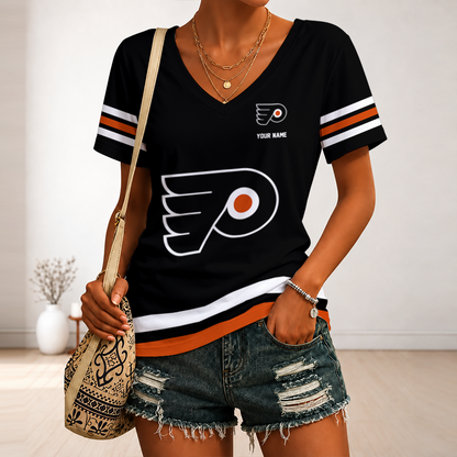 [SUPER SALE] NEW CUSTOMIZED NHL27 BFS PHILADELPHIA FLYERS V-NECK FEMALE SHIRT