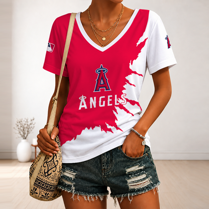 [FLASH SALE] NEW CUSTOMIZED MLB27 LAA LOS ANGELES ANGELS V-NECK FEMALE SHIRT