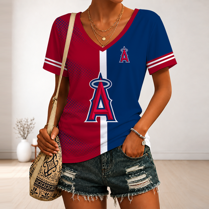 [FLASH SALE] NEW CUSTOMIZED MLB27 LAA LOS ANGELES ANGELS V-NECK FEMALE SHIRT