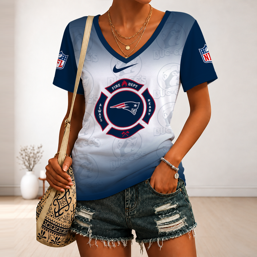 [SPECIAL OFFER] NEW CUSTOMIZED NFL27 NEP NEW ENGLAND PATRIOTS BUC-EE'S V-NECK FEMALE SHIRT