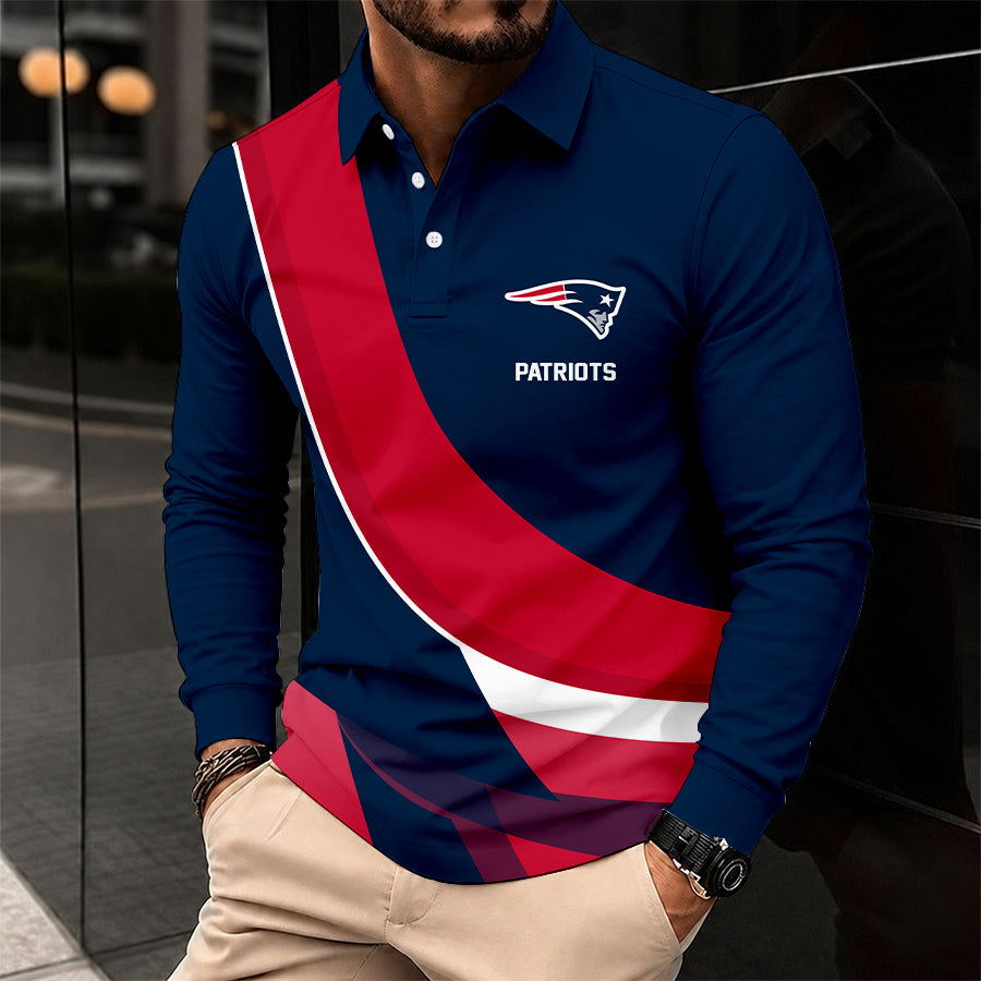 [SPECIAL OFFER] NEW CUSTOMIZED NFL27 NEP NEW ENGLAND PATRIOTS LONG SLEEVE POLO SHIRT
