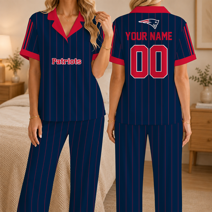 [SPECIAL OFFER] NEW CUSTOMIZED NFL27 NEP NEW ENGLAND PATRIOTS SHORT SLEEVE & LONG PANTS PAJAMAS SET