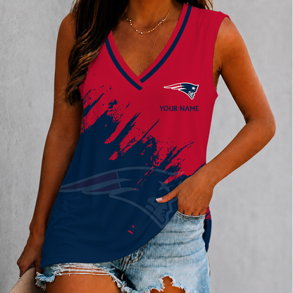 [SPECIAL OFFER] NEW CUSTOMIZED NFL27 NEP NEW ENGLAND PATRIOTS WOMEN'S V-NECK TANK TOP
