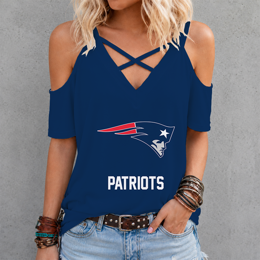 [SPECIAL OFFER] NEW CUSTOMIZED NFL27 NEP NEW ENGLAND PATRIOTS CRISS CROSS V-NECK TOP