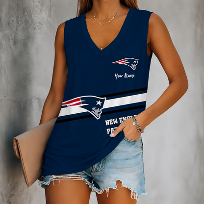 [SPECIAL OFFER] NEW CUSTOMIZED NFL27 NEP NEW ENGLAND PATRIOTS WOMEN'S V-NECK TANK TOP