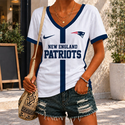 [SPECIAL OFFER] NEW CUSTOMIZED NFL27 NEP NEW ENGLAND PATRIOTS V-NECK FEMALE SHIRT