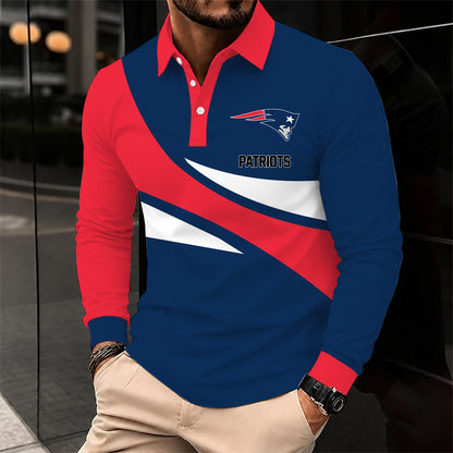 [SPECIAL OFFER] NEW CUSTOMIZED NFL27 NEP NEW ENGLAND PATRIOTS LONG SLEEVE POLO SHIRT
