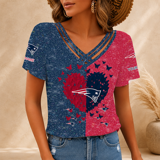 [SPECIAL OFFER] NEW CUSTOMIZED NFL27 NEP NEW ENGLAND PATRIOTS V-NECK SHIRT