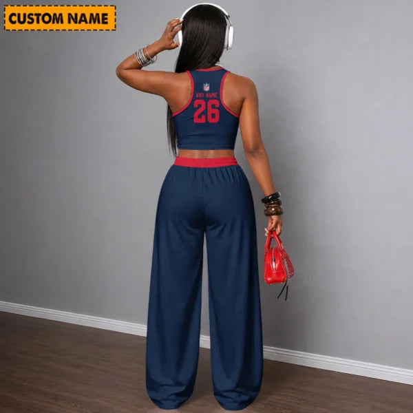 [SPECIAL OFFER] NEW CUSTOMIZED NFL27 NEP NEW ENGLAND PATRIOTS WOMEN'S CROP TOP & LONGPANTS SET