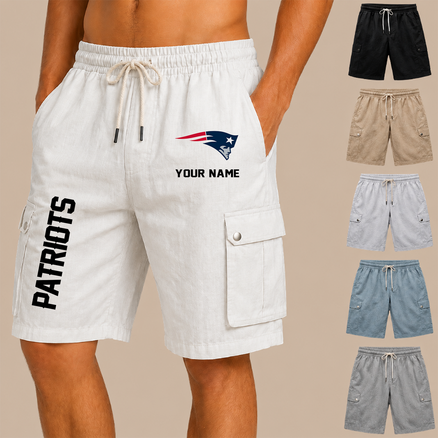 [SPECIAL OFFER] NEW CUSTOMIZED NFL27 NEP NEW ENGLAND PATRIOTS MEN'S DRAWSTRING CARGO SHORTS