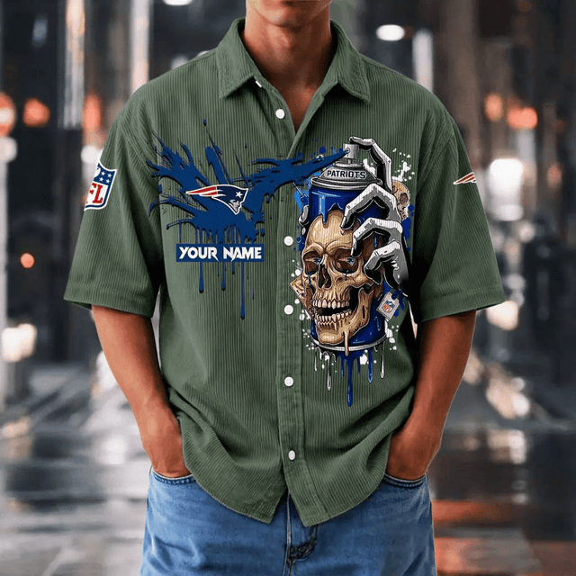 [SPECIAL OFFER] NEW CUSTOMIZED NFL27 NEP NEW ENGLAND PATRIOTS SEERSUCKER BUTTON SHIRT