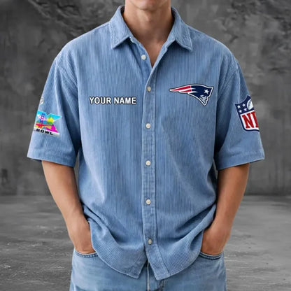 [HOT DEAL] NEW CUSTOMIZED NFL27 NEP NEW ENGLAND PATRIOTS SEERSUCKER BUTTON SHIRT