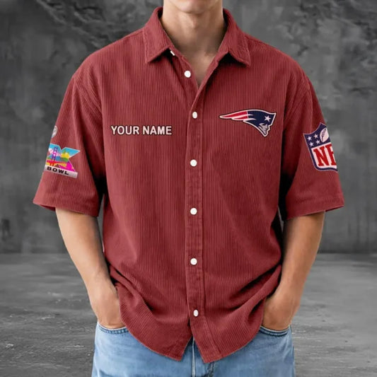 [HOT DEAL] NEW CUSTOMIZED NFL27 NEP NEW ENGLAND PATRIOTS SEERSUCKER BUTTON SHIRT