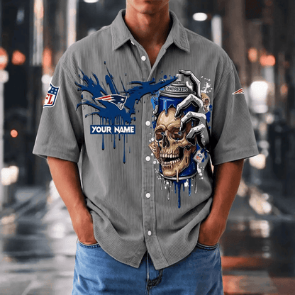 [SPECIAL OFFER] NEW CUSTOMIZED NFL27 NEP NEW ENGLAND PATRIOTS SEERSUCKER BUTTON SHIRT