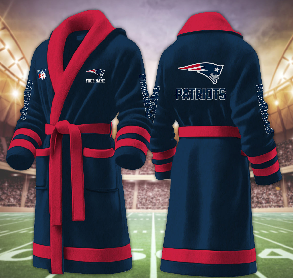 [SPECIAL OFFER] NEW CUSTOMIZED NFL27 NEP NEW ENGLAND PATRIOTS MULTICOLOR FLEECE BATHROBE