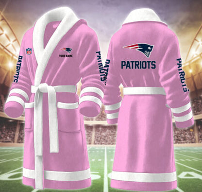[SPECIAL OFFER] NEW CUSTOMIZED NFL27 NEP NEW ENGLAND PATRIOTS MULTICOLOR FLEECE BATHROBE