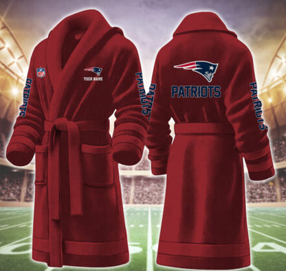 [SPECIAL OFFER] NEW CUSTOMIZED NFL27 NEP NEW ENGLAND PATRIOTS MULTICOLOR FLEECE BATHROBE