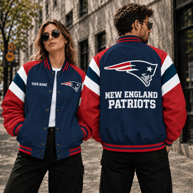 [SPECIAL OFFER] NEW CUSTOMIZED NFL27 NEP NEW ENGLAND PATRIOTS SATIN VARSITY & BASEBALL JACKET
