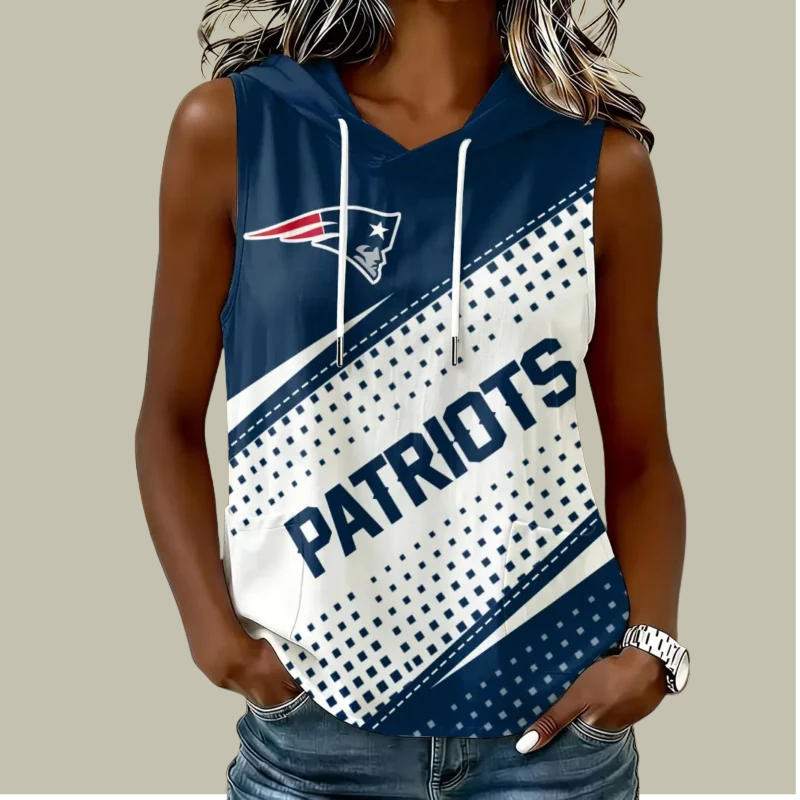 [SPECIAL OFFER] NEW CUSTOMIZED NFL27 NEP NEW ENGLAND PATRIOTS WOMEN'S SLEEVELESS HOODED POCKET TANK TOP
