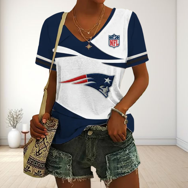 SPECIAL OFFER] NEW CUSTOMIZED NFL27 NEP NEW ENGLAND PATRIOTS V-NECK FEMALE SHIRT