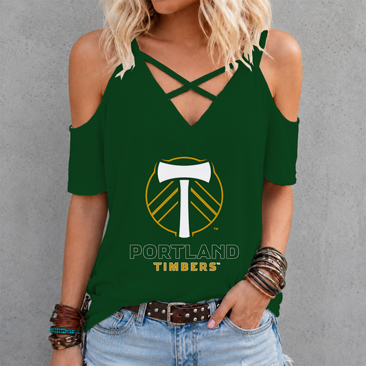 [FAN EXCLUSIVE] NEW CUSTOMIZED MLS27 PLT PORTLAND TIMBERS CRISS CROSS V-NECK TOP