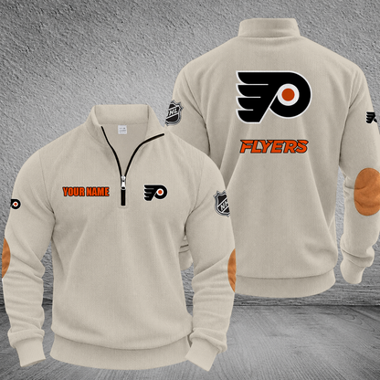 [SUPER SALE] NEW CUSTOMIZED NHL27 PPF PHILADELPHIA FLYERS MULTICOLOR STRIPED QUATER ZIP SWEATSHIRT